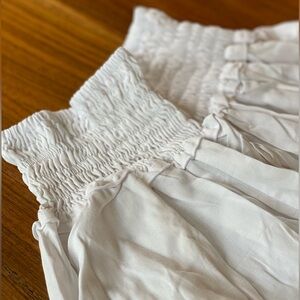 White Rayon Beach Palazzo Pants Smocked Waist flowy lounge coverup 100% Rayon